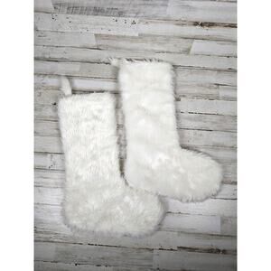 Christmas Holiday Stockings Two White Faux Fur